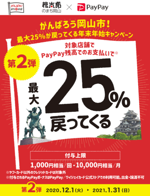 ペイペイの25％還元キャンペーンはいつまで？岡山市の年末年始キャンペーンでお得に！