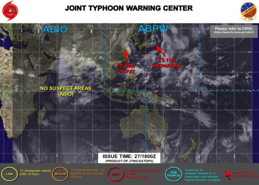 米軍(JTWC)発表の台風8号(ニパルタック)2021年の進路予想情報